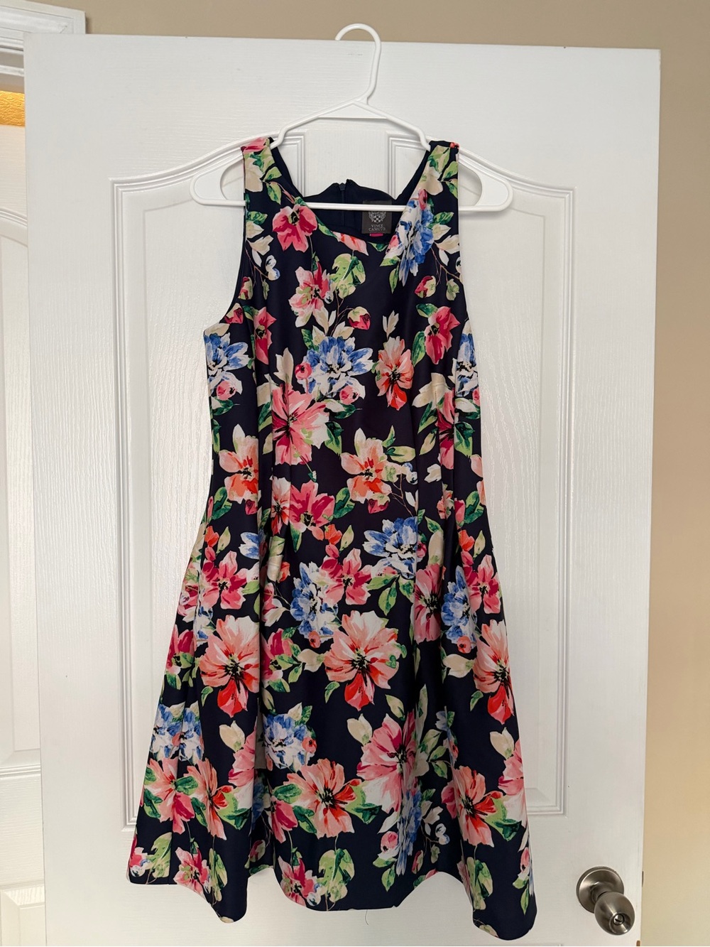Vince Camuto Navy Floral Fit-and-Flare Midi Dress